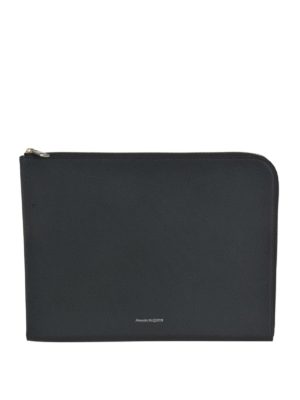 ALEXANDER MCQUEEN: pochette - Pochette in pelle nera con logo a contrasto