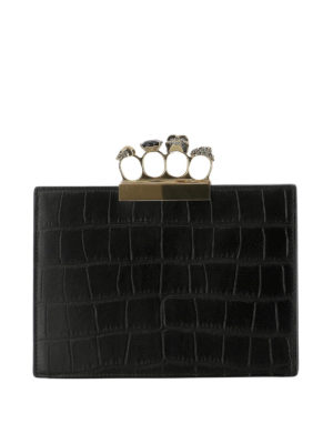 ALEXANDER MCQUEEN: pochette - Clutch gioiello stampa cocco con 4 anelli