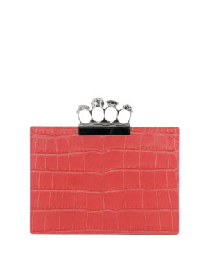 ALEXANDER MCQUEEN: pochette - Clutch rossa in pelle con quattro anelli