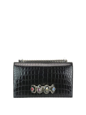 ALEXANDER MCQUEEN: pochette - Borsa Spider Jewelled Satchel stampa cocco