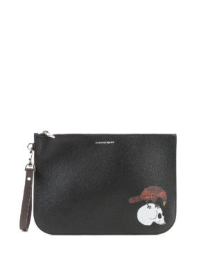 ALEXANDER MCQUEEN: pochette - Clutch nera stampa Skull e corvo
