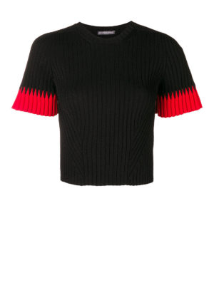 ALEXANDER MCQUEEN: maglia collo rotondo - Crop top in viscosa a coste maniche a campana