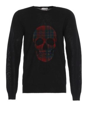 ALEXANDER MCQUEEN: crew necks - Tartan skull detailed wool crewneck