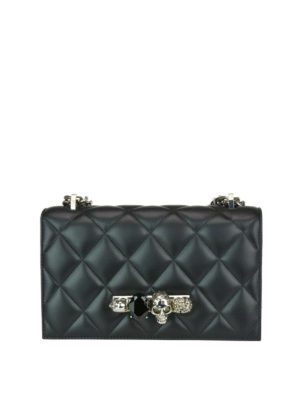 ALEXANDER MCQUEEN: borse a tracolla - Borsa gioiello in nappa matelassé nera