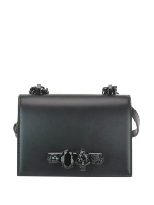 ALEXANDER MCQUEEN: cross body bags - Black small Jewelled Satchel