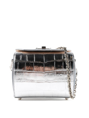 ALEXANDER MCQUEEN: borse a tracolla - Box bag 19 in pelle metallizzata