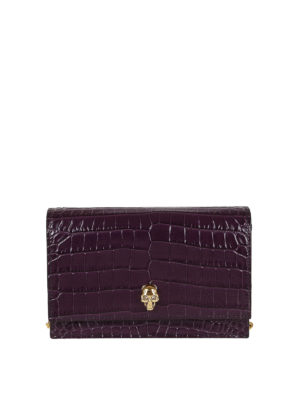 ALEXANDER MCQUEEN: cross body bags - Skull Mini croco print cross body bag