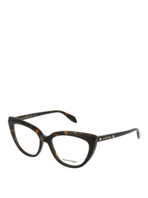 ALEXANDER MCQUEEN: Glasses - Havana acetate cat-eye optical glasses