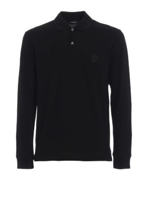 ALEXANDER MCQUEEN: polo - Polo nera con maniche lunghe e ricamo Skull