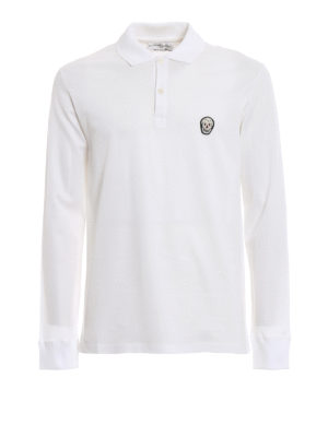 ALEXANDER MCQUEEN: polo - Polo bianca con maniche lunghe e ricamo Skull