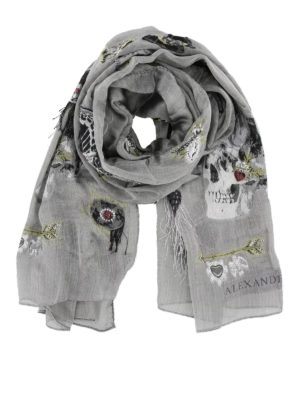 ALEXANDER MCQUEEN: sciarpe e foulard - Sciarpa in misto seta con ricami a frangette