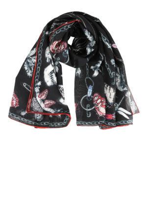 ALEXANDER MCQUEEN: scarves - Skull and insects black wool and silk foulard