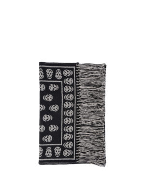 Alexander Mcqueen: scarves - Skull patterned wool fringed scarf
