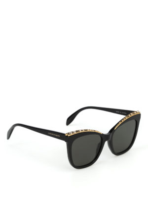ALEXANDER MCQUEEN: occhiali da sole - Occhiali da sole a occhi di gatto con strass