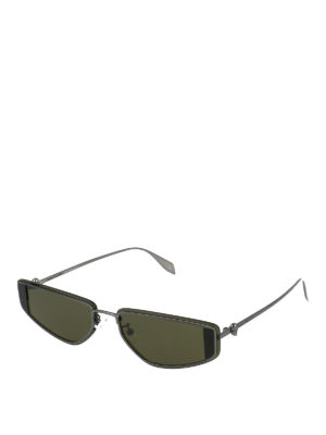 ALEXANDER MCQUEEN: sunglasses - Green lens ruthenium sunglasses