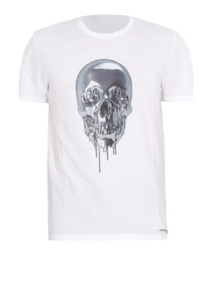 ALEXANDER MCQUEEN: t-shirt - T-shirt bianca con stampa Skull effetto metal