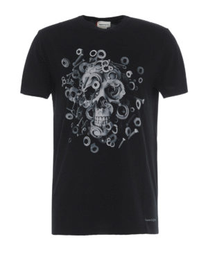 ALEXANDER MCQUEEN: t-shirt - T-shirt nera Skull in cotone