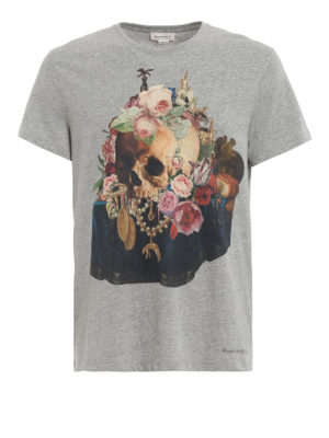 ALEXANDER MCQUEEN: t-shirts - Skull Still Life light grey T-shirt