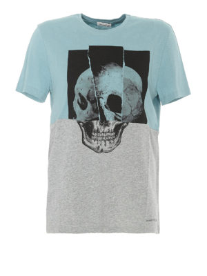 ALEXANDER MCQUEEN: t-shirts - Torn Skull print two-tone T-shirt