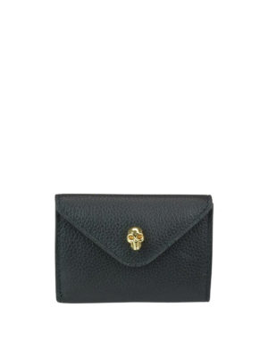 ALEXANDER MCQUEEN: portafogli - Portafoglio in pelle martellata con Skull oro