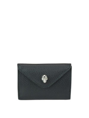 ALEXANDER MCQUEEN: portafogli - Portafoglio in pelle nera con Skull argento
