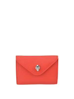 ALEXANDER MCQUEEN: portafogli - Portafoglio in pelle rossa con Skull argento