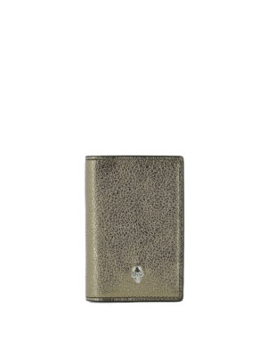 ALEXANDER MCQUEEN: portafogli - Portafoglio billfold oro dettaglio Skull
