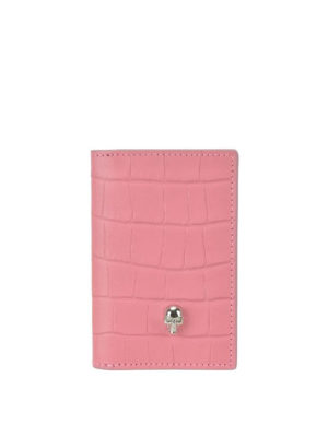 ALEXANDER MCQUEEN: portafogli - Organizer Skull in pelle stampa cocco rosa