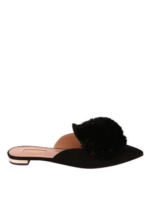 Aquazzura: sabot - Sabot Powder Puff in camoscio nero