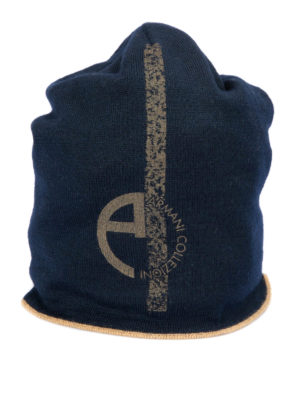 Armani Collezioni: beanies - Logo print wool blend beanie