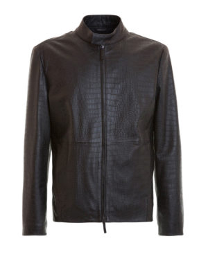 Armani Collezioni: leather jacket - Embossed cocco print leather jacket