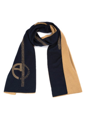Armani Collezioni: scarves - Logo print wool blend scarf