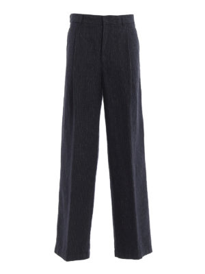 ASPESI: casual trousers - Pinstripe linen and cotton wide leg pants