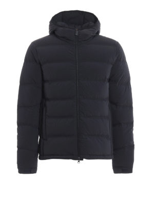 ASPESI: padded jackets - Matte blue nylon hooded puffer jacket
