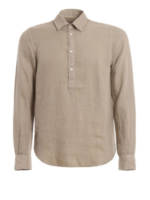 ASPESI: camicie - Camicia Chiusa in lino beige