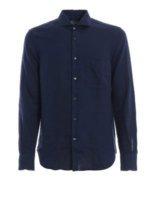 ASPESI: camicie - Camicia in lino blu scuro