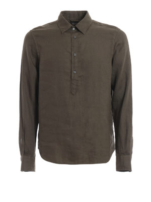 ASPESI: shirts - Forest green linen polo shirt