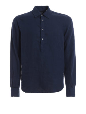 ASPESI: camicie - Camicia chiusa in lino blu notte