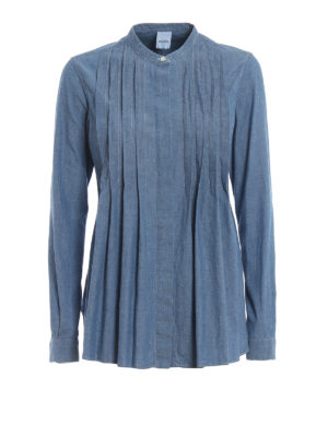 ASPESI: camicie - Camicia in denim con parte davanti a pieghe