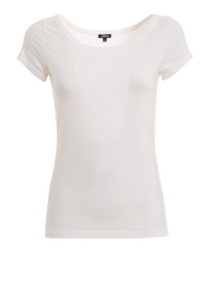 ASPESI: t-shirts - White stretch cotton boat neck T-shirt