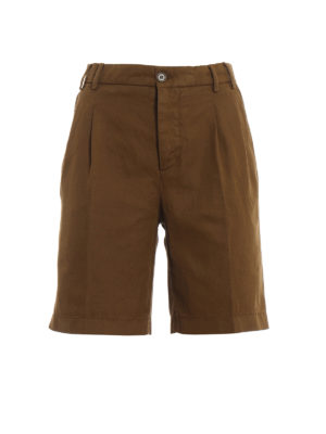 ASPESI: Trousers Shorts - Burnt umber cotton and linen short pants