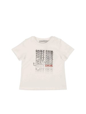 BABY DIOR: t-shirts - White cotton jersey T-shirt with logo print