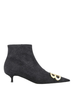 BALENCIAGA: tronchetti - Tronchetti in denim con placca logo