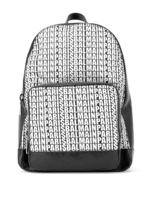 Balmain: zaini - Zaino in pelle con stampa logo
