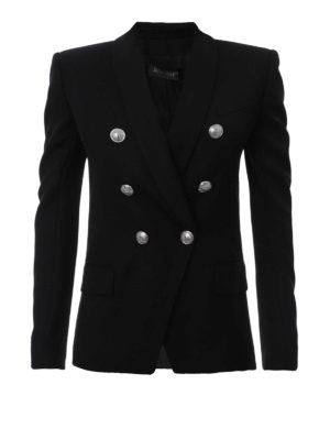Balmain: giacche blazer - Blazer in twill di lana nero
