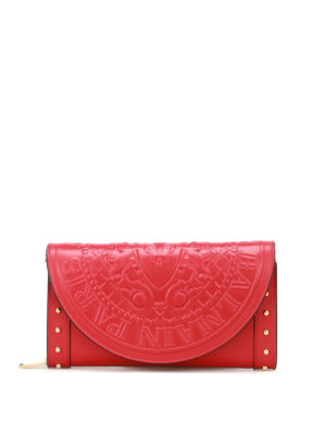 Balmain: clutches - Red calfskin wallet clutch