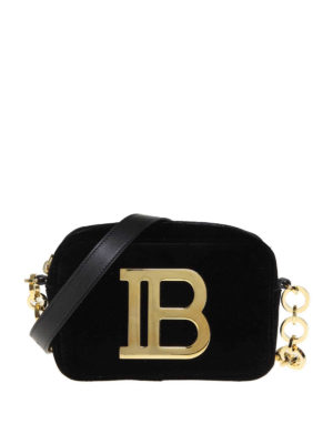 Balmain: cross body bags - B logo velvet cross body bag