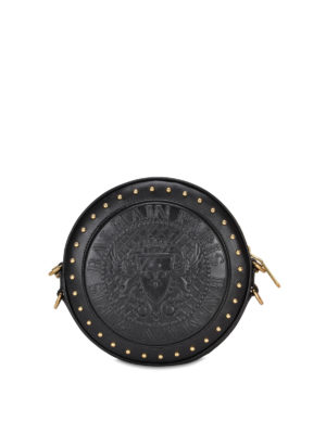 Balmain: borse a tracolla - Borsa a disco nera in pelle di agnello