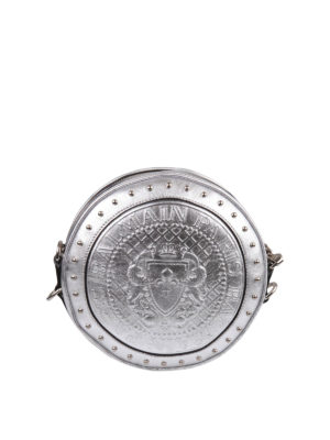 Balmain: borse a tracolla - Borsa a disco argentata in pelle di agnello