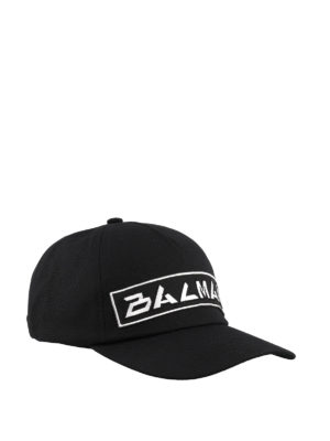Balmain: cappelli - Cappellino nero con logo ricamato